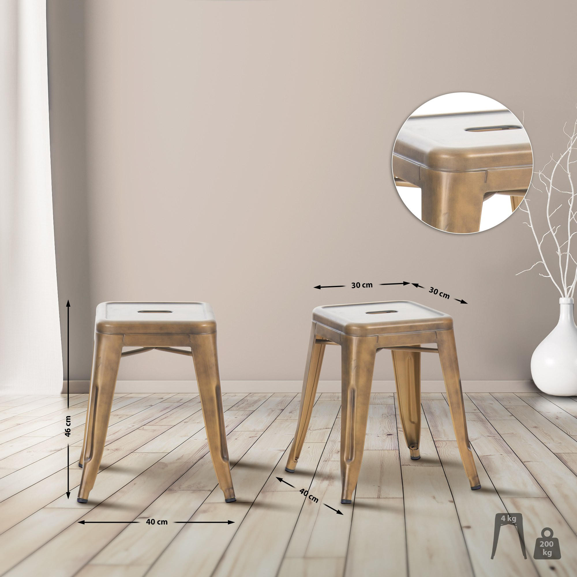 HOCKER eckig 40/40/46 cm Metall Gold - Goldfarben, Metall (40/46/40cm) - CLP