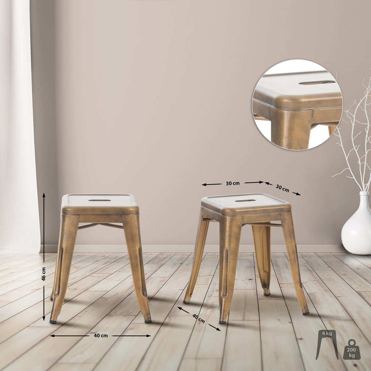 HOCKER eckig 40/40/46 cm Metall Gold - Goldfarben, Metall (40/46/40cm) - CLP