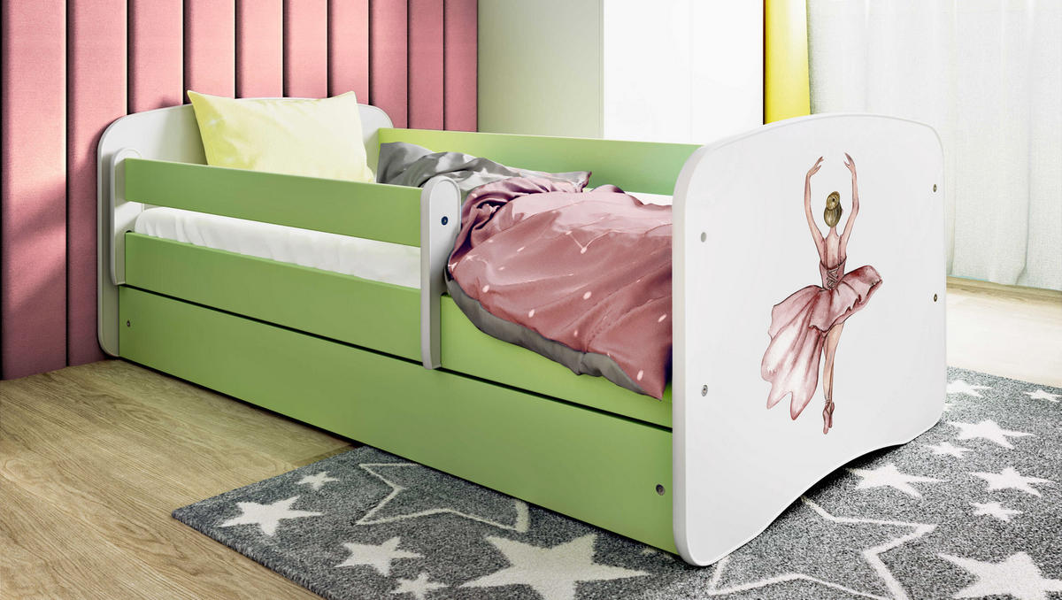 KINDERBETT Tänzerin mit Schublade 140/70 80/61/144 - Grün, Holzwerkstoff (70/140cm) - RAUMHIRSCH FURNITURE