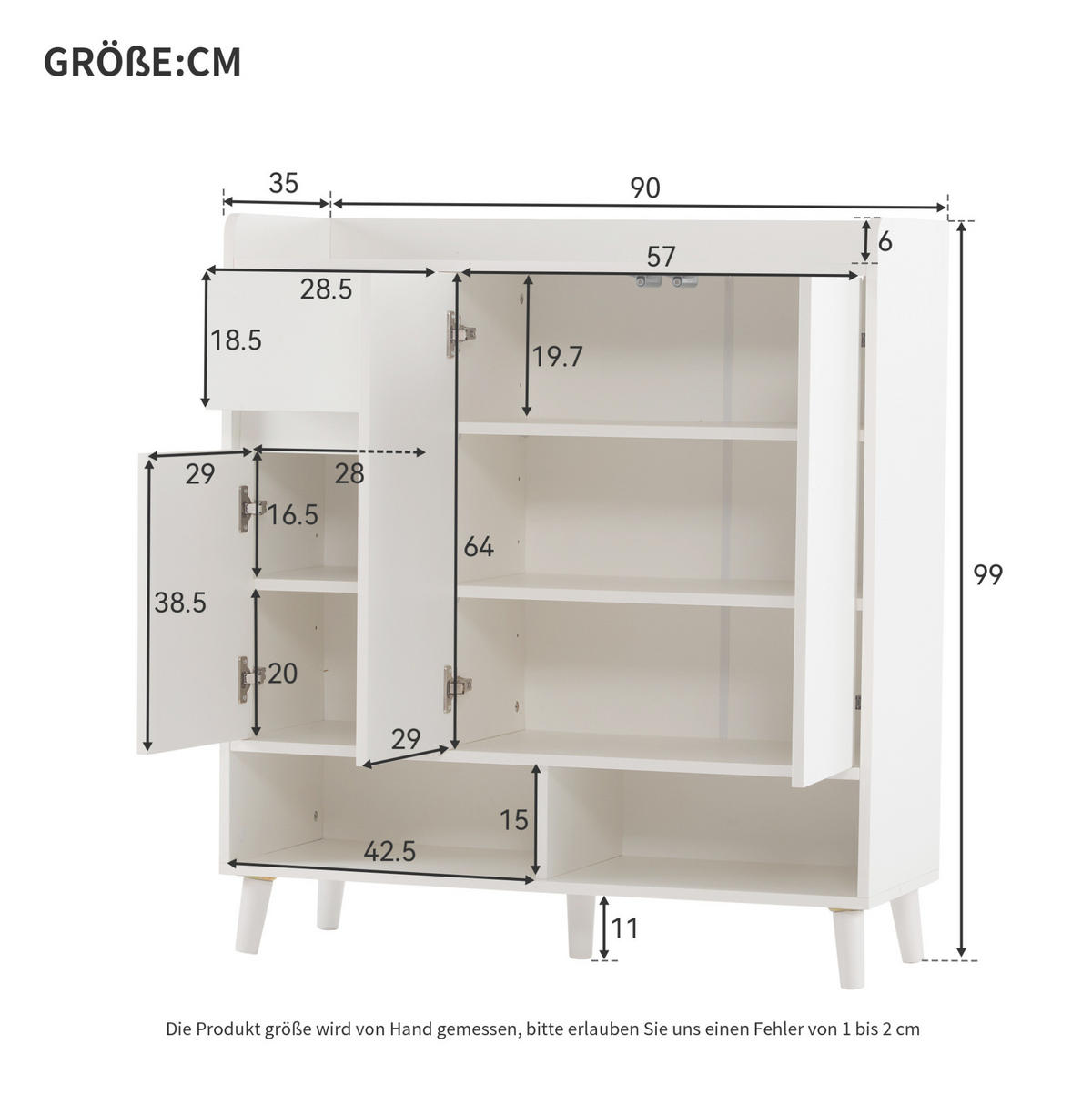 SCHUHSCHRANK 90/35/99 cm in Weiß mit verstellbaren Einlegeböden - Weiß, Holzwerkstoff (90/99/35cm) - Flora Grace