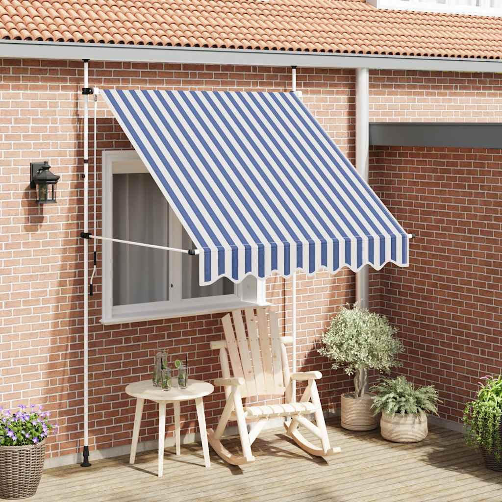 EINZIEHBARE Markise Handbetrieben 200 cm Blau/Weiß Gestreift - Blau, Textil (200/1/2cm) - furnicato
