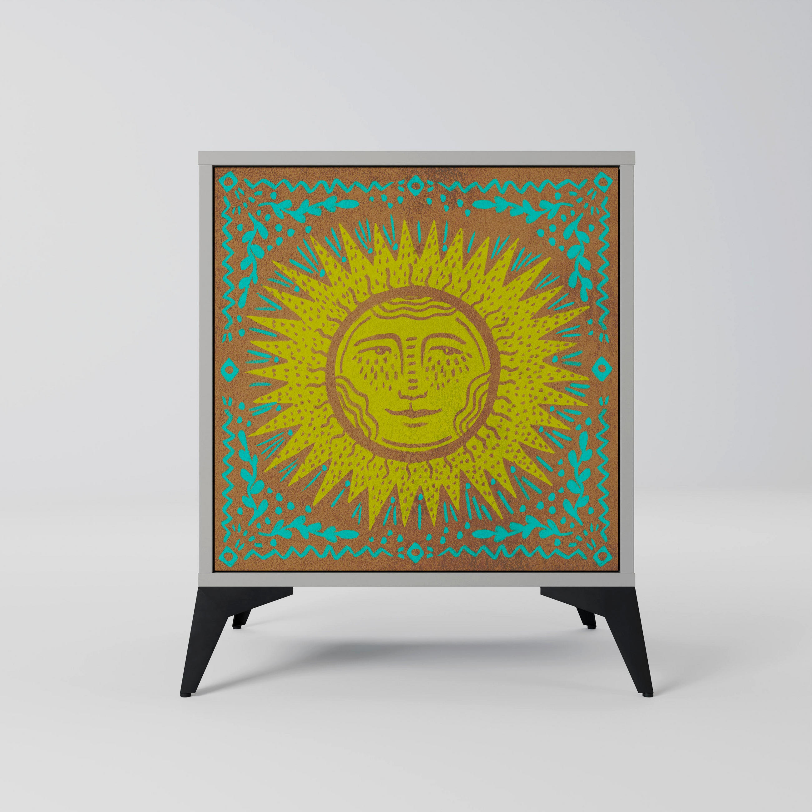 SIDEBOARD SUNSHINE EULOGY, Grau, 57,5x42x70,5 cm, Schwarze Metall-Sternfüße - Multicolor/Schwarz, Holzwerkstoff/Metall (57.5/70.5/42cm) - SpaceRebels
