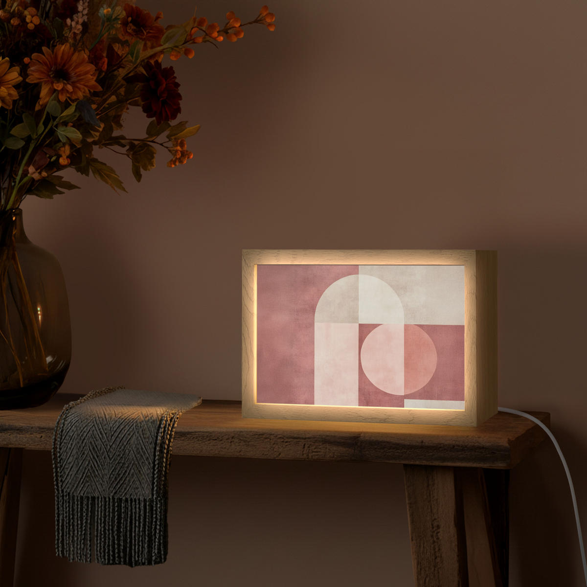 NÁSTĚNNÁ LAMPA Postavy - Abstraktní - Růžová 30x20 cm - starorůžová, kompozitní dřevo (30/20/8cm) - OnlyWow