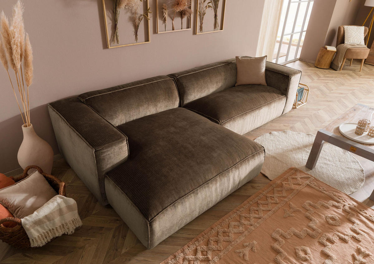 ECKSOFA 304x164x69 Ottomane links Cord taupe VALENCIA - Taupe, Kunststoff (304/164cm) - Massivmoebel24