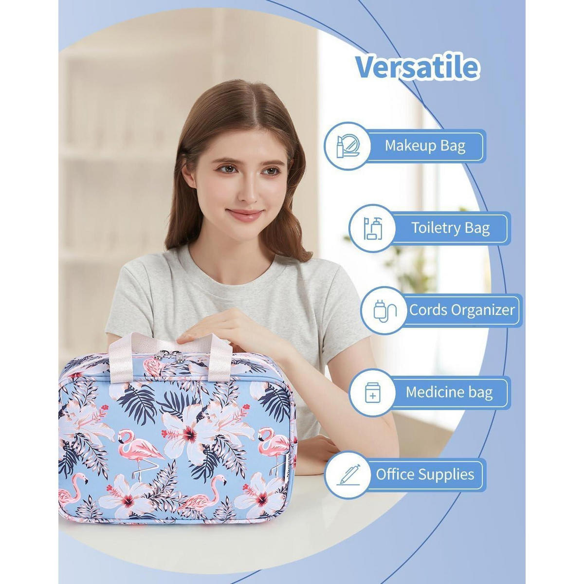 KULTURBEUTEL Aqua Flamingo 30 x 20 x 12 cm - Multicolor, Textil (1/1/2cm)