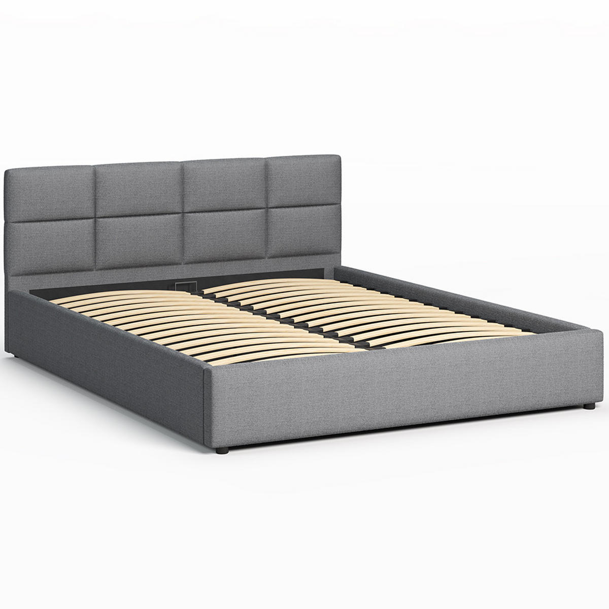 POLSTERBETT 160×200 mit Bettkasten und Lattenrost Mika 028-28 Grau Geflochten - Grau, Holz/Textil (160/200cm) - Jana