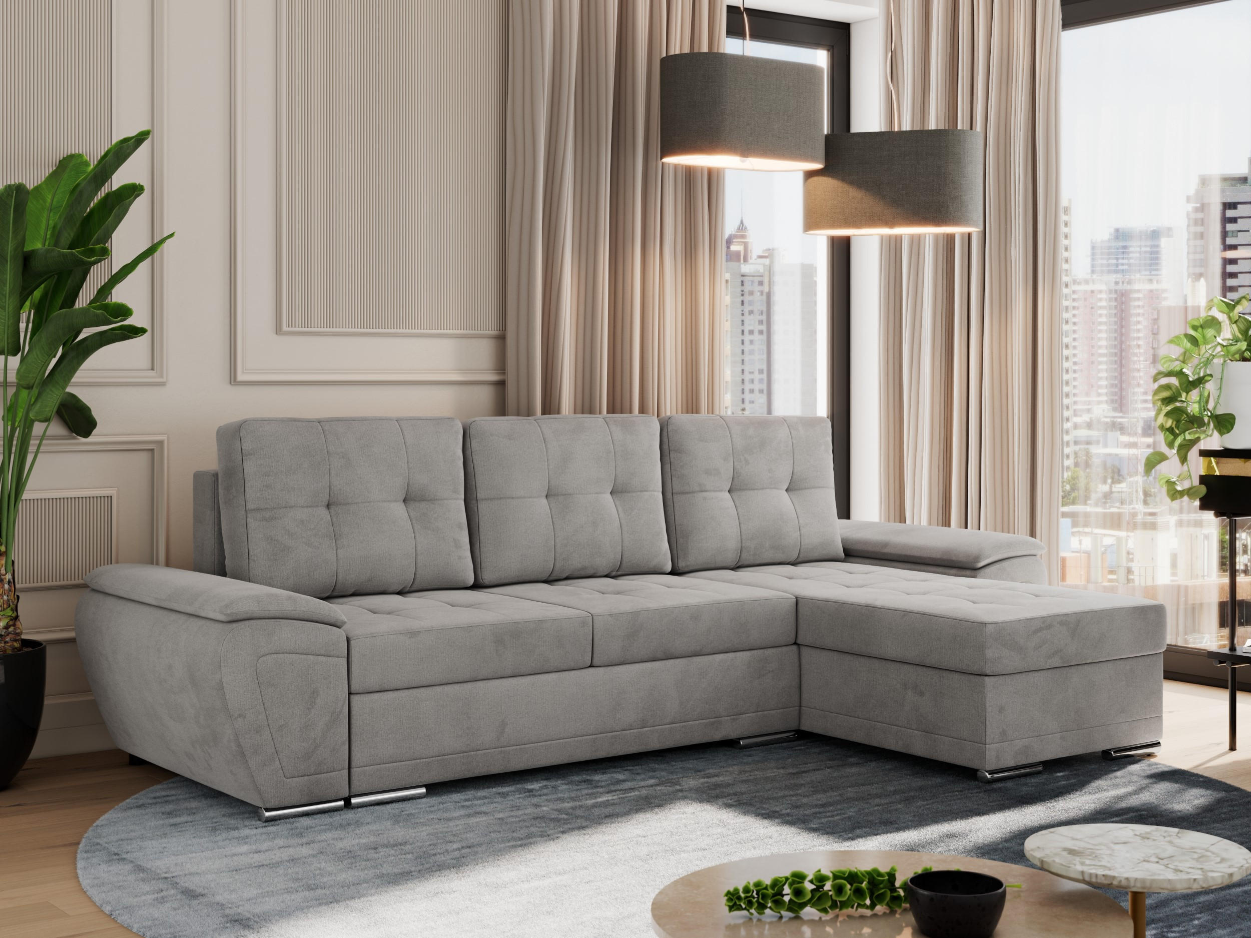 ECKSOFA UMBRIA L Hellgrau Velvet - Hellgrau/Grau, Textil (271/157cm) - MKS