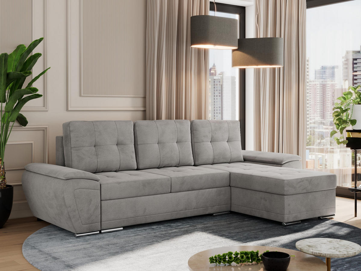 ECKSOFA UMBRIA L Hellgrau Velvet - Hellgrau/Grau, Textil (271/157cm) - MKS