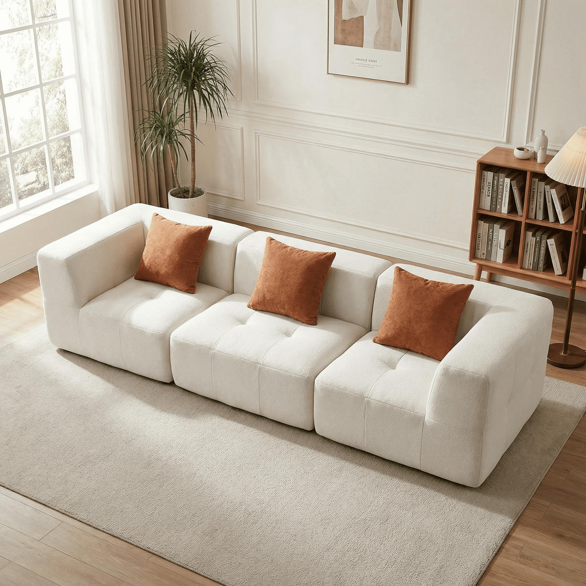 WOHNZIMMERSOFA Eden Simple 3-Sitzer - Weiß Orange - Weiß, Textil (92/71/92cm) - COCO Living
