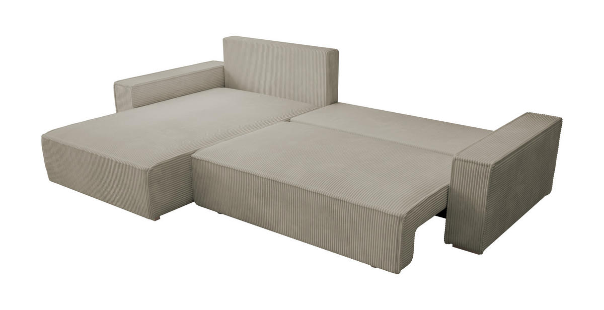 ECKSOFA Alice mit Bettkasten und Schlaffunktion, Cordstoff in L-Form - Beige, Textil (289/184cm)