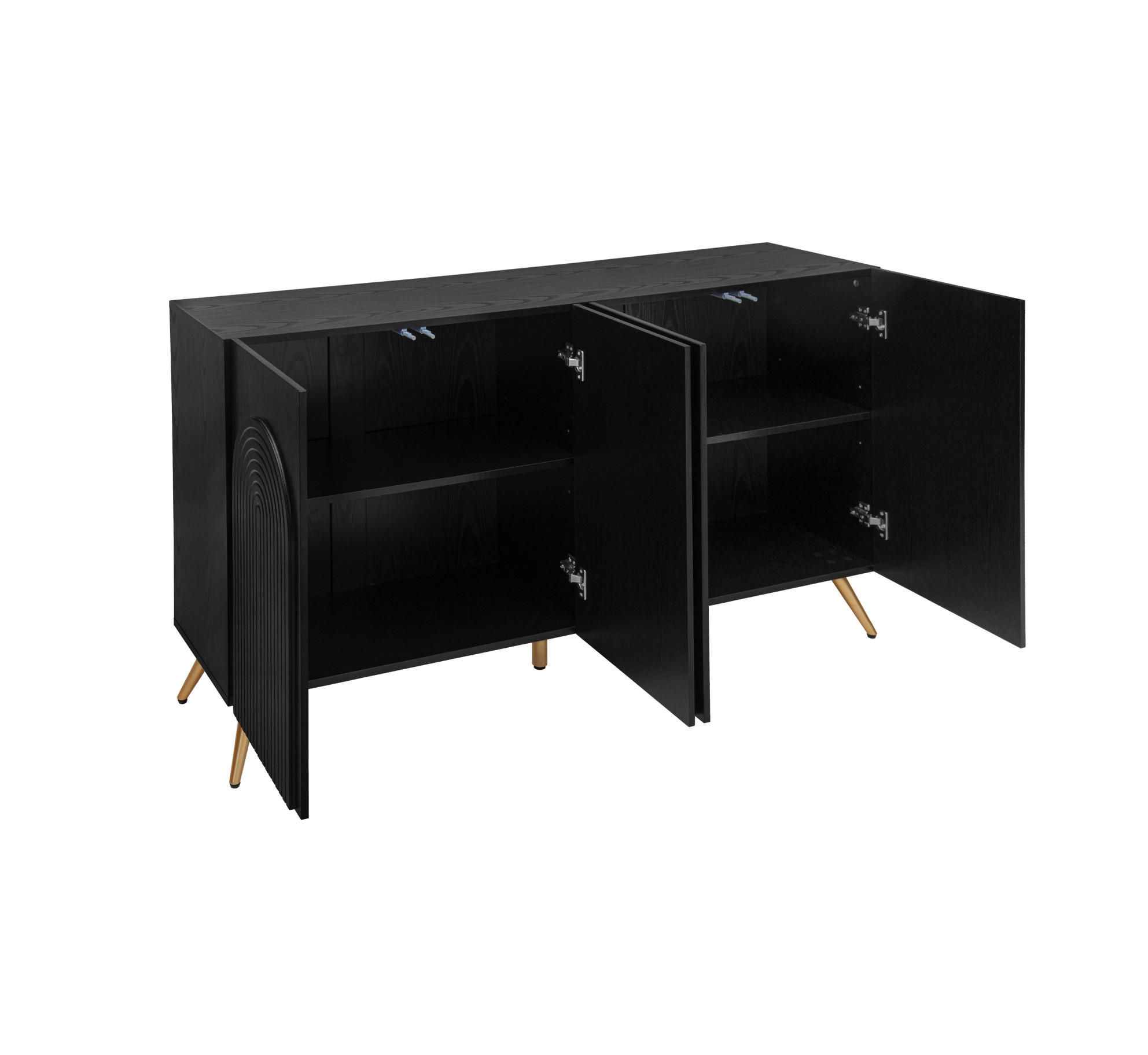 SIDEBOARD in Schwarz im Mid-Century-Stil mit 3D-Rillen & verstellbaren Einlegeböden - Schwarz, Holzwerkstoff (150/83/38cm) - BEAOK
