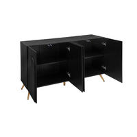 SIDEBOARD in Schwarz im Mid-Century-Stil mit 3D-Rillen & verstellbaren Einlegeböden - Schwarz, Holzwerkstoff (150/83/38cm) - BEAOK