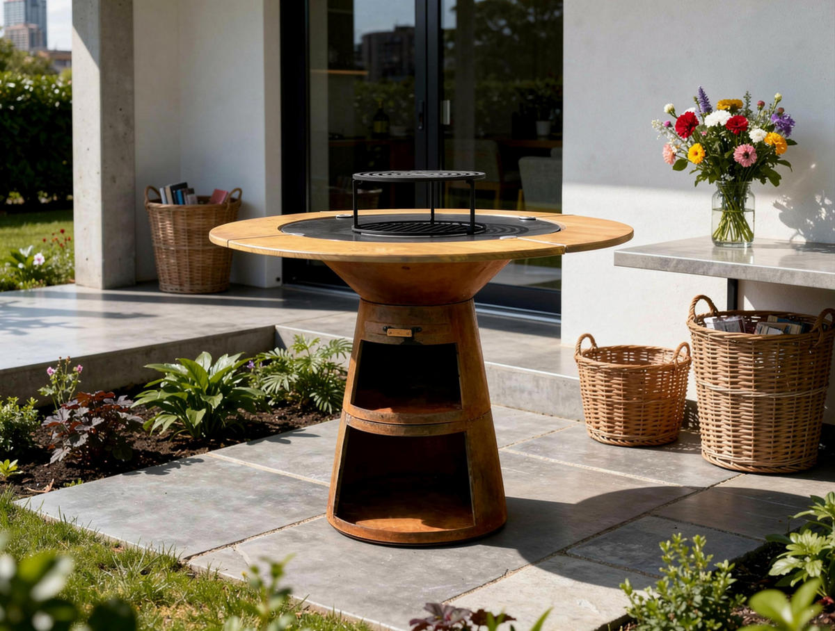 HOLZKOHLEGRILL Feuerschale Braun inkl. Schutzhülle - Braun, Metall (121/105/121cm) - Purline