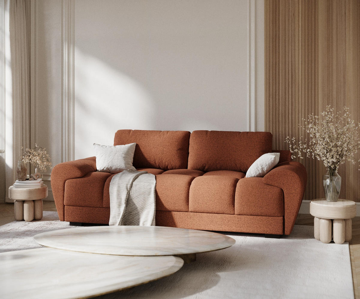3-SITZER SOFA Peebles Kupferfarbe Webstoff - Schwarz/Kupferfarben, Holz/Holzwerkstoff (244/90/101cm) - Maison de Reve