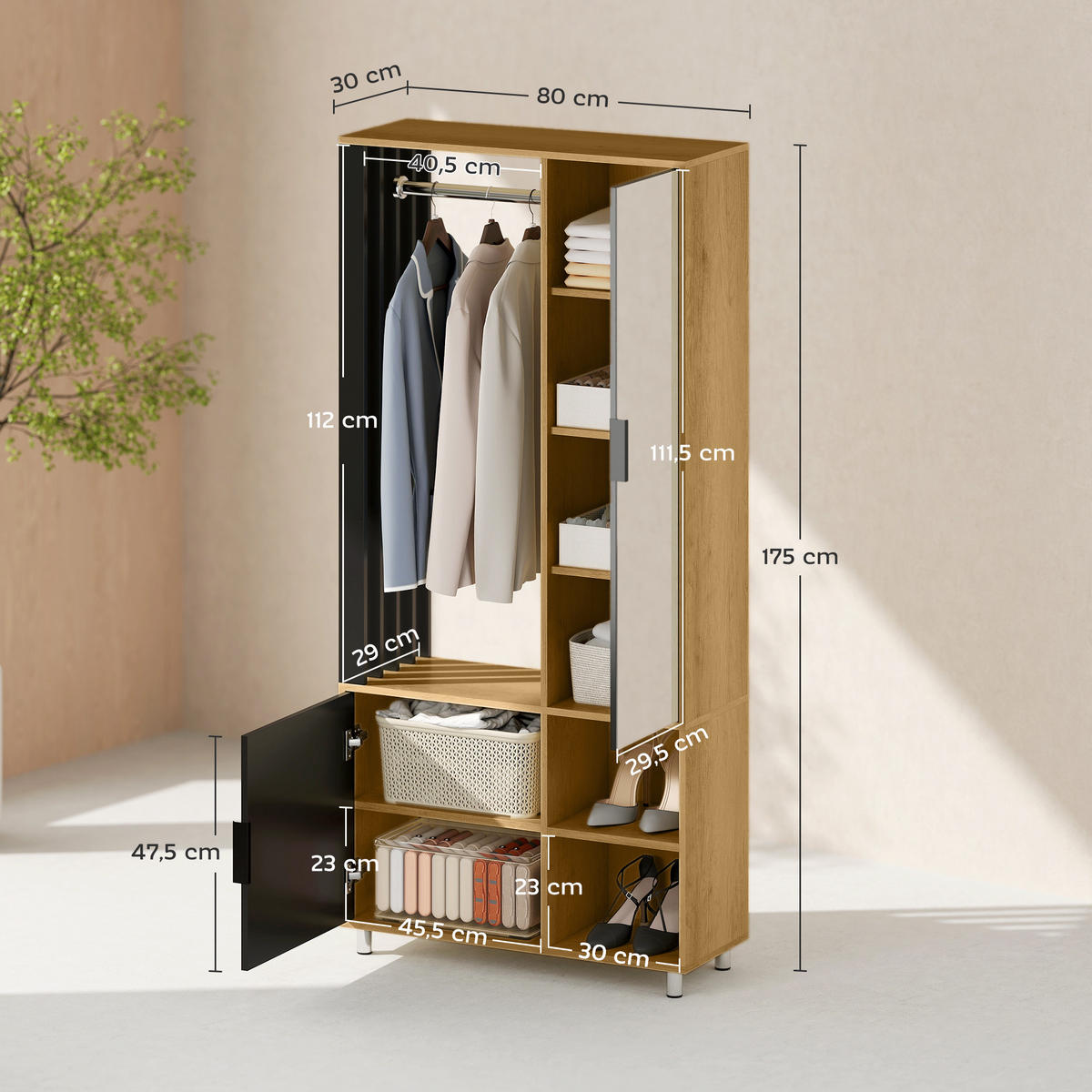 KLEIDERSCHRANK DE-09582 Naturholz - Naturfarben, Holzwerkstoff (80/175/30cm) - ComfortXL