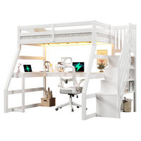 HOCHBETT 90/200 cm aus Kiefer und MDF mit Schreibtisch LED-Beleuchtung und Stauraumtreppe Weiß - Weiß, Holzwerkstoff (90/200cm) - Modenvie