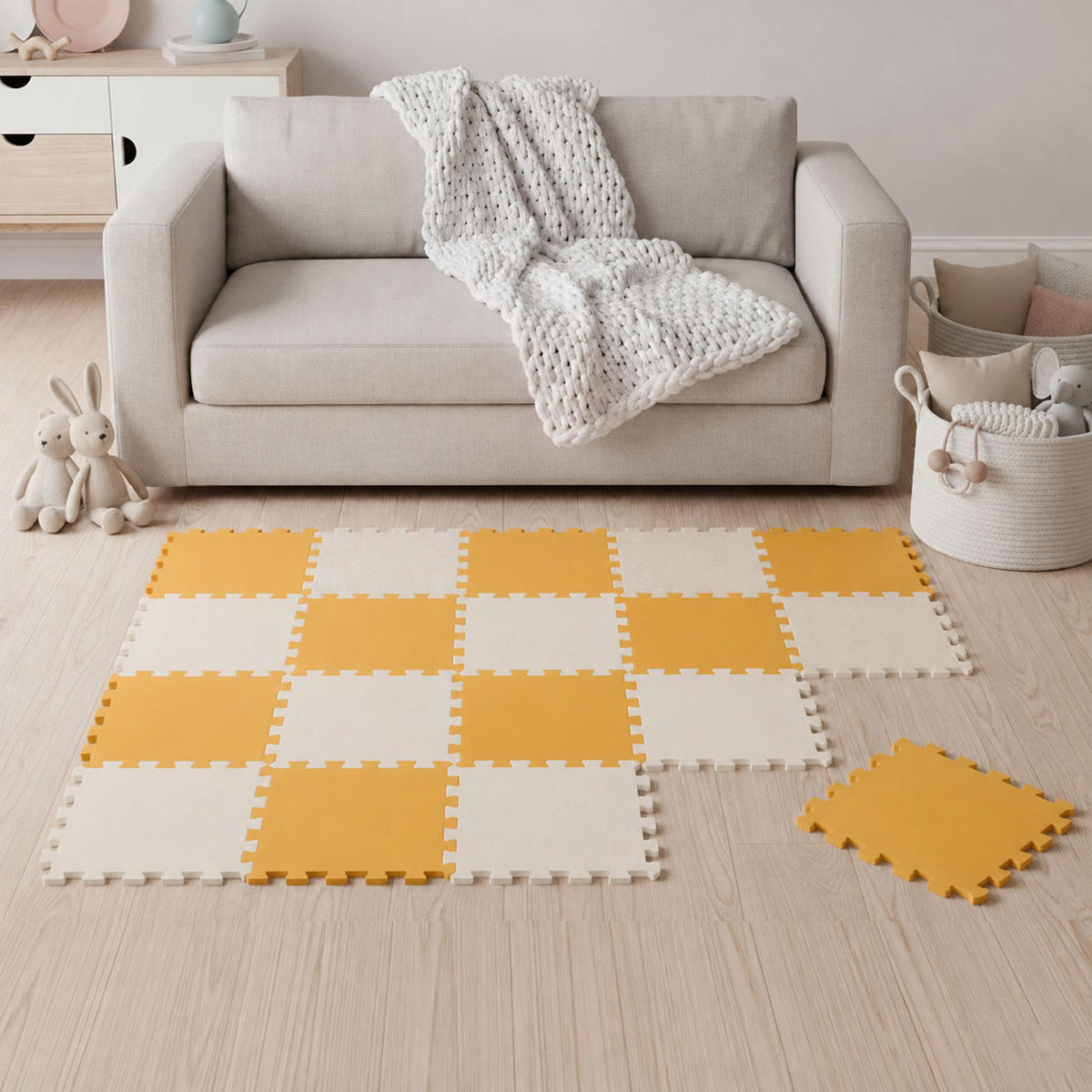 SPIELMATTE ab Null - 180/90/1 cm Puzzlematte Beige - Beige/Gelb, Kunststoff (30/30cm) - Littletom
