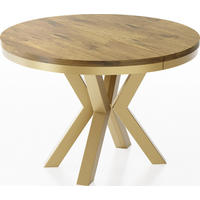 ESSTISCH Clara Gold runder ausziehbarer, Lancelot Eiche 100-180/100/76 cm - Eichefarben/Goldfarben, Holzwerkstoff/Metall (100/100/76cm) - WFL GROUP
