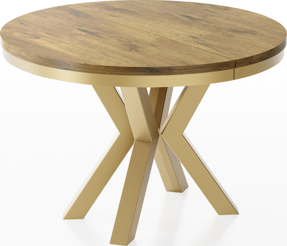 ESSTISCH Clara Gold runder ausziehbarer, Lancelot Eiche 100-180/100/76 cm - Eichefarben/Goldfarben, Holzwerkstoff/Metall (100/100/76cm) - WFL GROUP