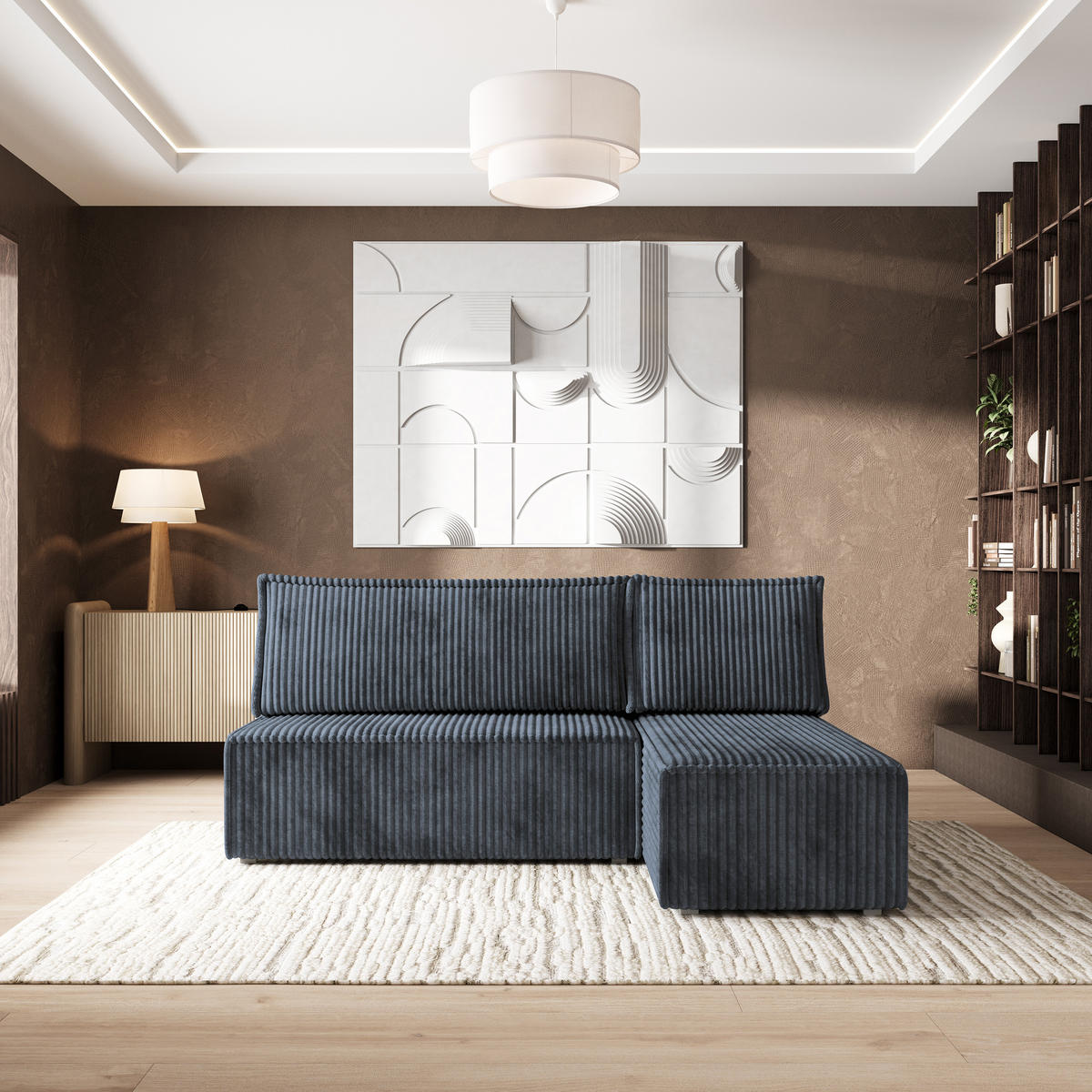 ECKSOFA BRISO T Grau Kordstoff mit Schlaffunktion - Dunkelgrau/Grau, Holz/Kunststoff (200/140cm) - MASSENO