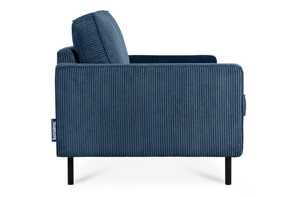 2-SITZER-SOFA INVIA Klassische-Stil mit Armlehnen, Feinkord-Stoff, Dunkelblau - Schwarz/Dunkelblau, Textil (164/87/98cm) - KONSIMO®
