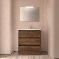 BADEZIMMERMÖBEL NOJA 800 3 Schubladen NUSSBAUM MAYA + Waschtisch + Spiegel - Schwarz, Metall (45/81/80cm) - Salgar