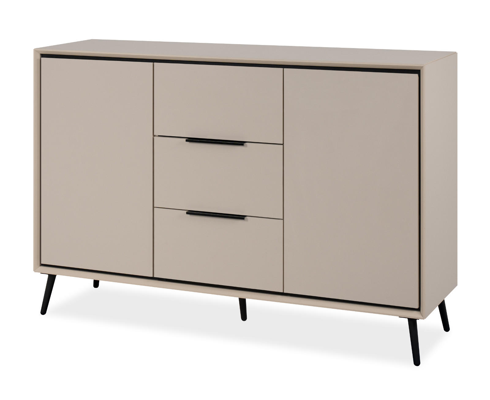 SIDEBOARD sand, schwarz 135 cm, Kommode mit Soft-Close-Funktion - Sandfarben/Schwarz, Holzwerkstoff/Kunststoff (135/90/38cm) - Furn.Design