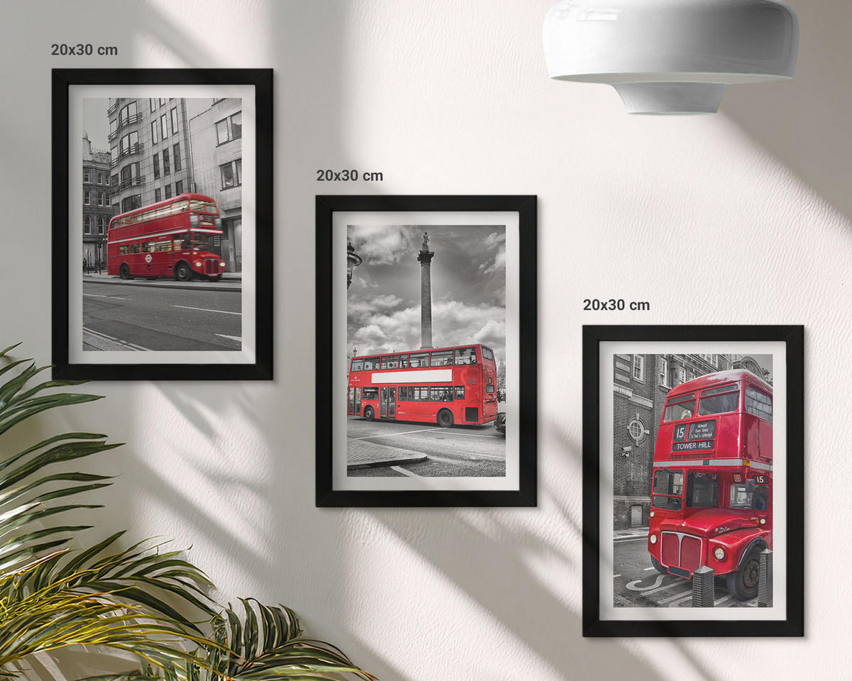 BILDER SET 3er Set - 20x30 cm Schwarzer Rahmen - Rote Busse in London - Schwarz, Kunststoff (20/30cm) - TULUP