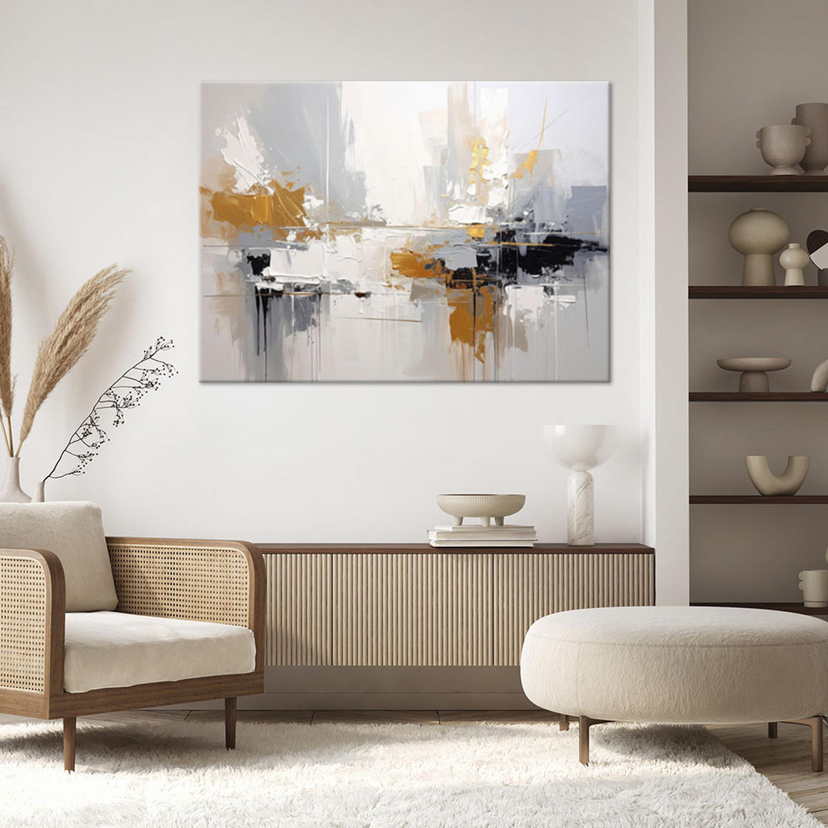 BILD auf Leinwand, Minimalistische Abstraktion in hellen Grautönen - Weiß, Textil (60/40cm) - Feeby