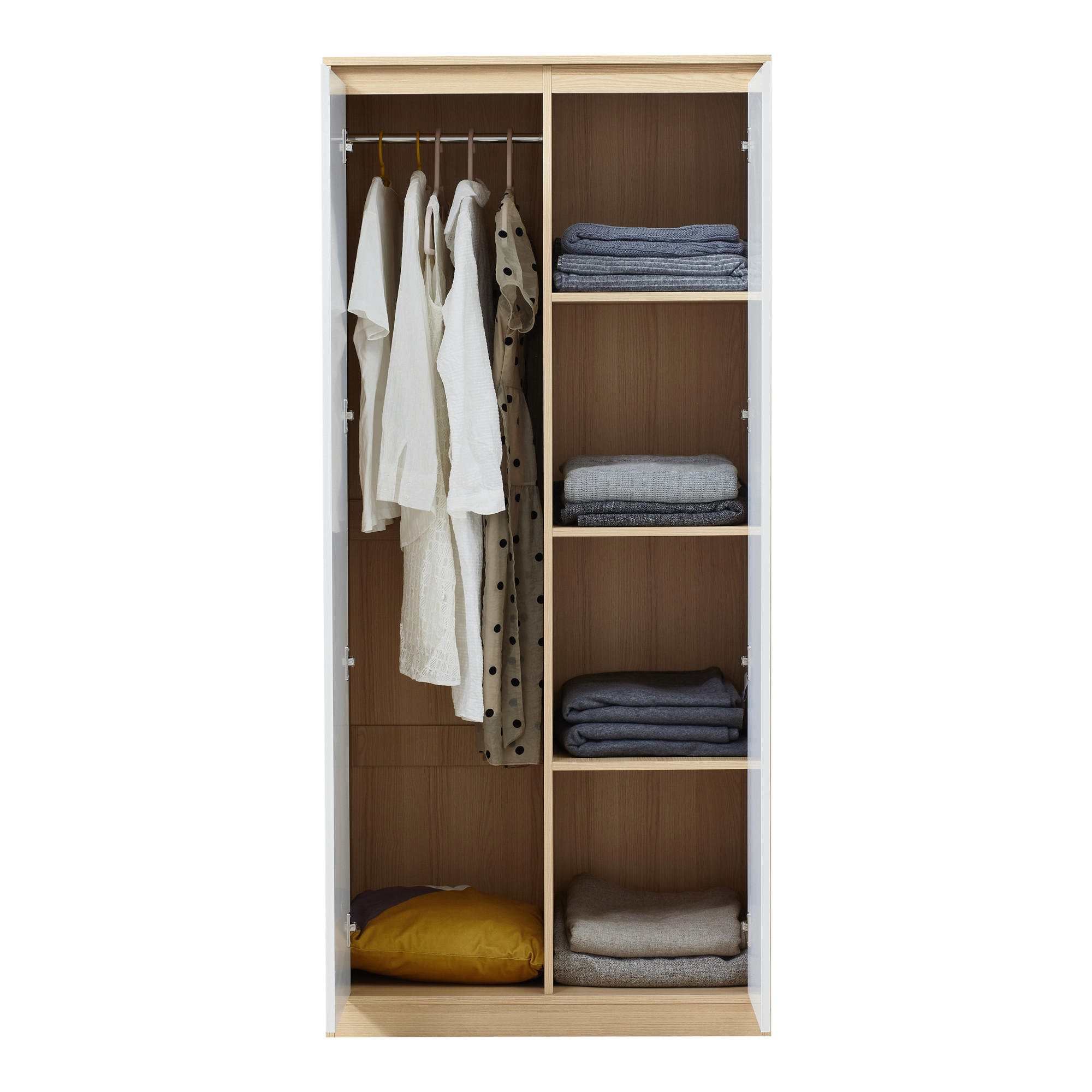 KLEIDERSCHRANK Bastheim - Eichefarben/Weiß, Holzwerkstoff (80/176/52cm) - [en.casa]