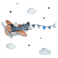 WANDAUFKLEBER 130x206cm - Pastellfarbenes Flugzeug - Multicolor, Kunststoff (130/206/0.1cm) - Wallfluent