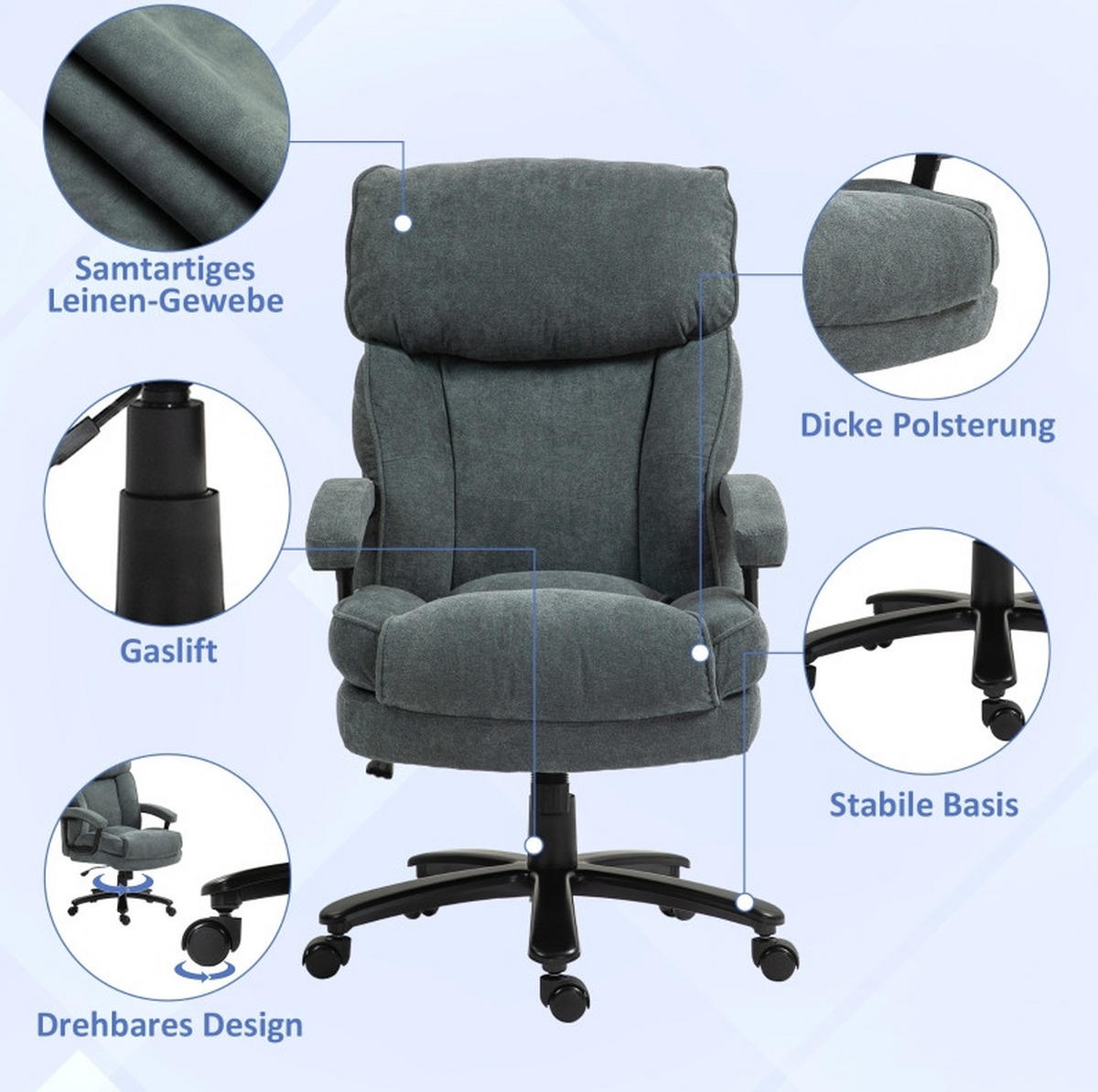 BÜROSTUHL ergonomisch höhenverstellbar 68,5 x 79 x 117-125 cm Polyester Grey - Grau, Kunststoff (79/125/68.5cm) - Meubliv