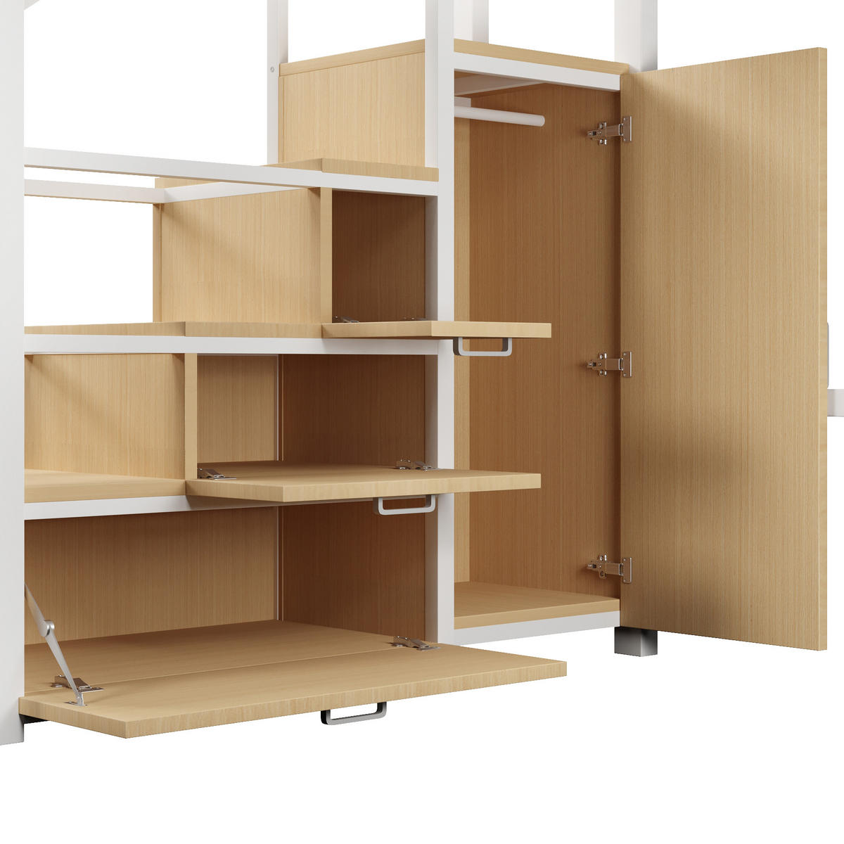 HOCHBETT 140/200 cm in Weiß mit Kleiderschrank, Stauschränken und LED - Weiß, Holzwerkstoff/Metall (140/200cm) - STILVORA