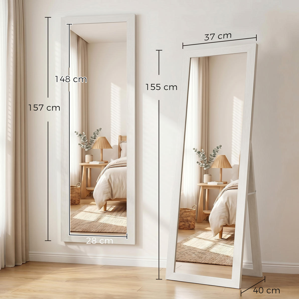 STANDSPIEGEL 2er-Set Weiß 37.0/3.8/157.0 cm - Weiß, Holzwerkstoff (3.8/157/37cm)
