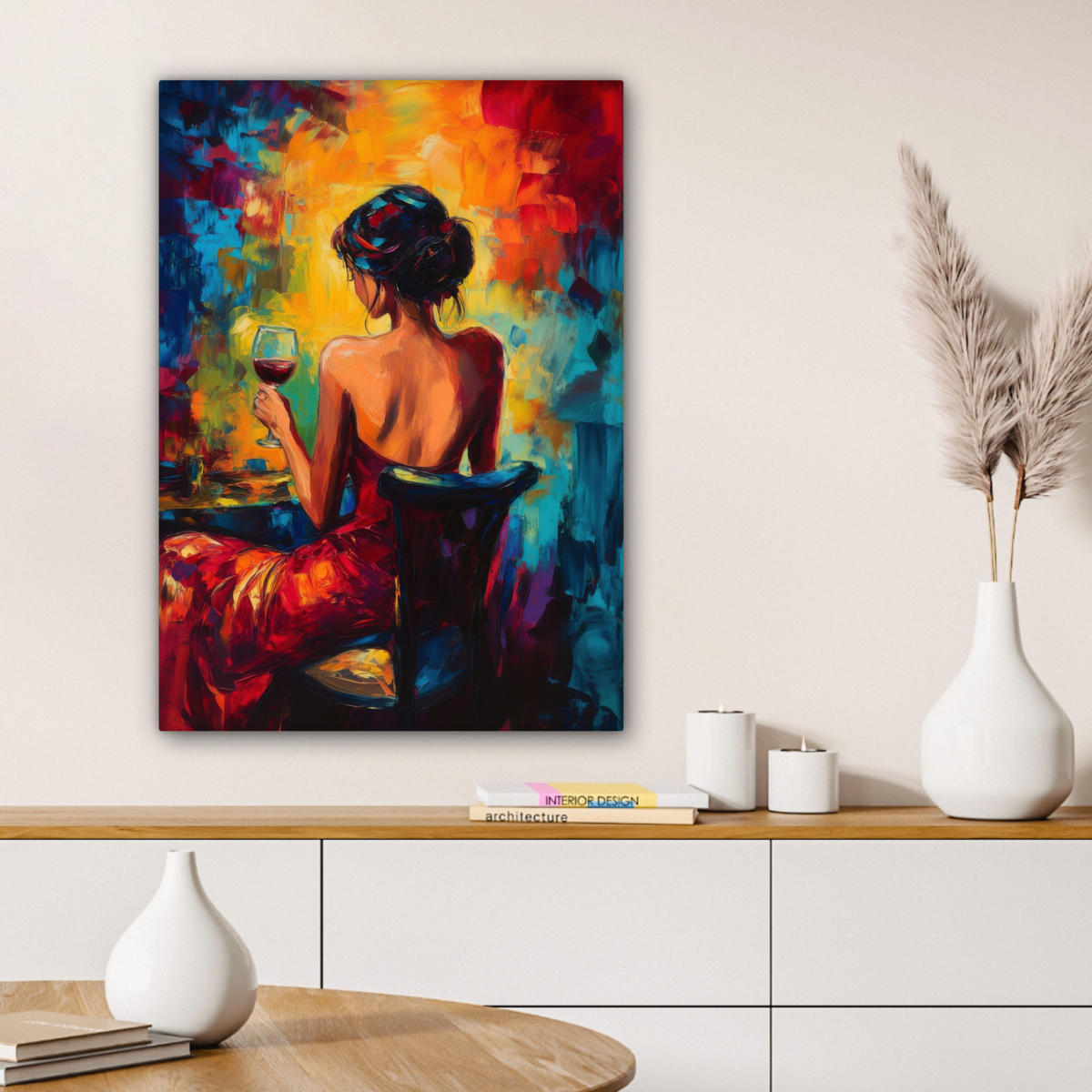 OBRAZ NA PLÁTNĚ Víno - Žena - Atmosférické - Barevné 60x80 cm - bordeaux, textil (60/80cm) - MuchoWow