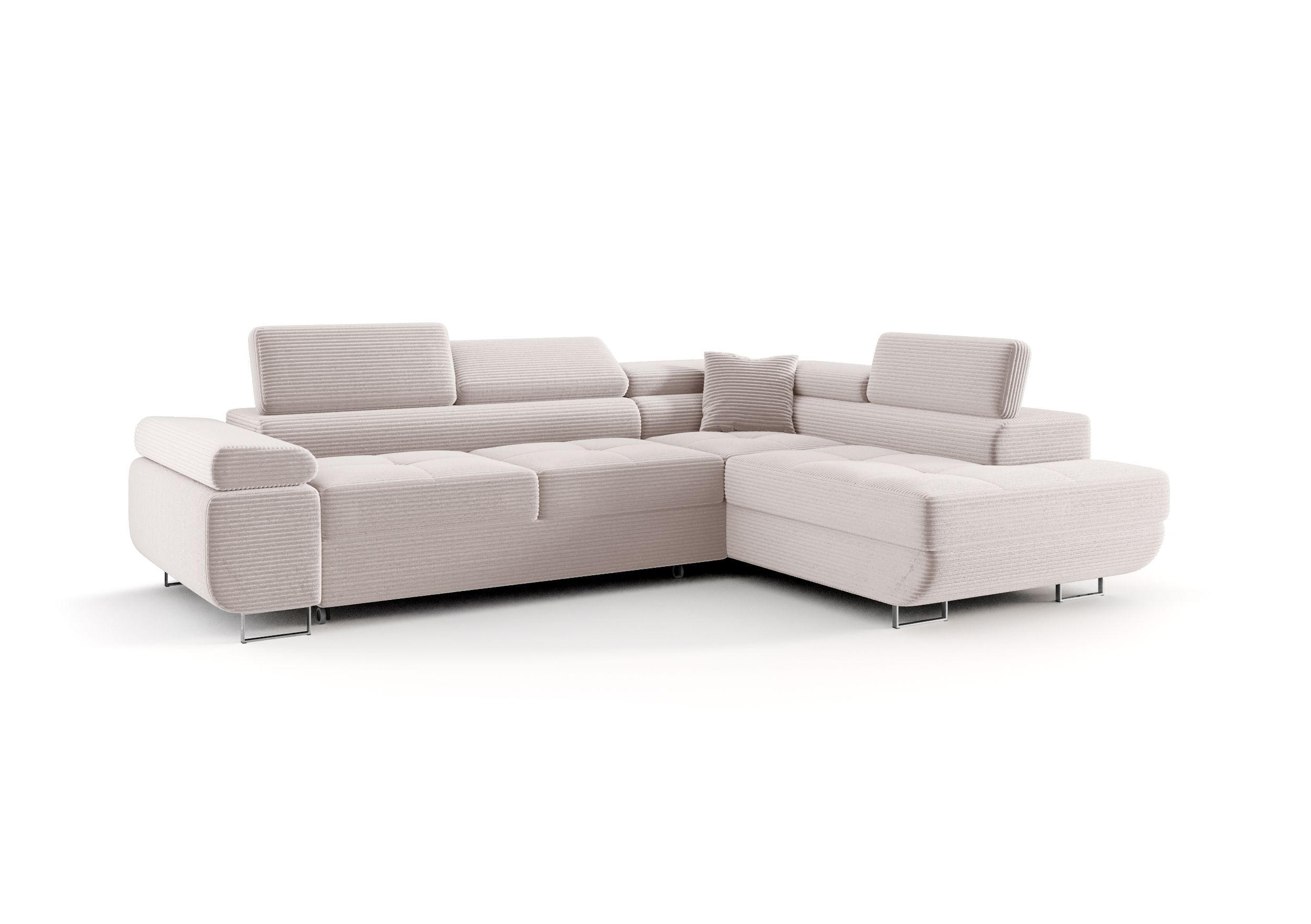 ECKSOFA EMILY mit Schlaffunktion Poso 100 Rechts - Ecru, Textil (275/200cm) - Bedante