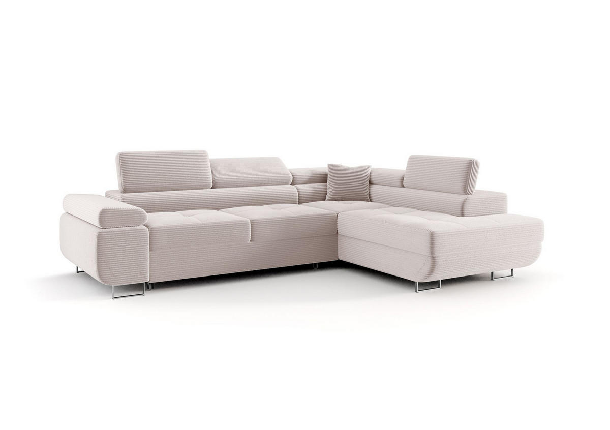 ECKSOFA EMILY mit Schlaffunktion Poso 100 Rechts - Ecru, Textil (275/200cm) - Bedante