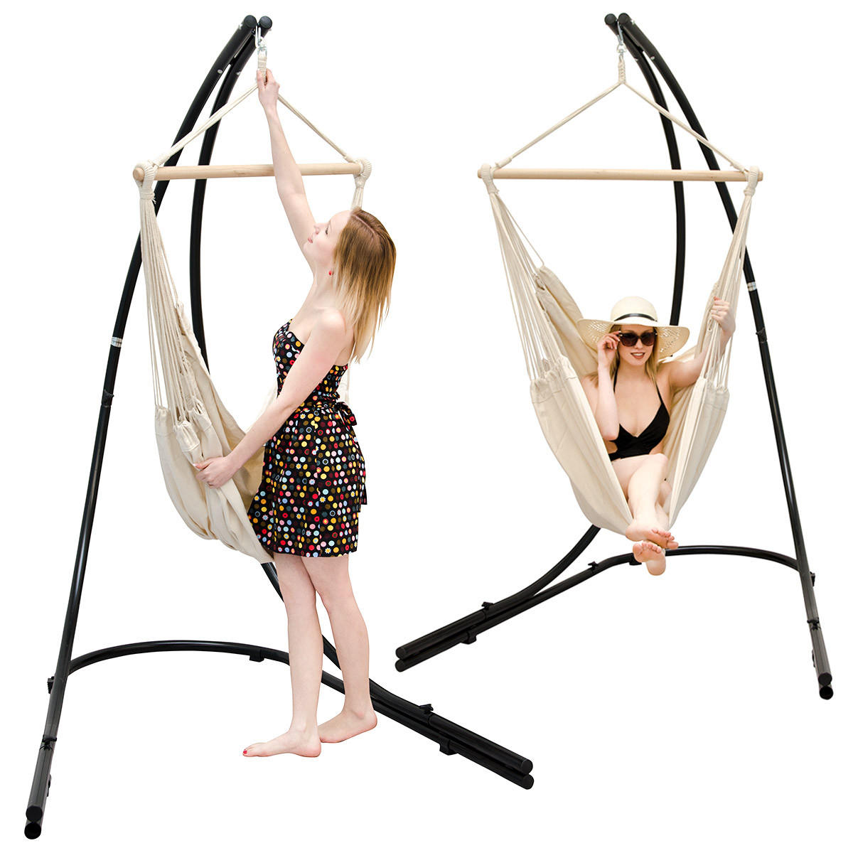 XL HÄNGESTUHL mit Gestell 210/140 cm, Beige/Schwarz - Beige, Textil (140/210/160cm) - Amanka