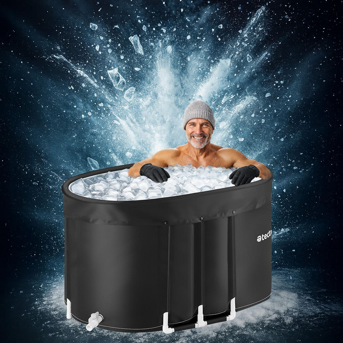 EISBADEWANNE Espoo,inkl. Tragetasche und Wasserkissen,schwarz - Schwarz, Kunststoff (105/66/70cm) - tectake
