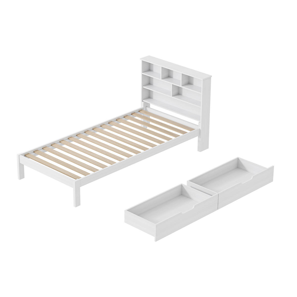 KINDERBETT 90x200 cm, mit 2 Schubladen, Tafel & Lattenrost, Weiß - Weiß, Holz