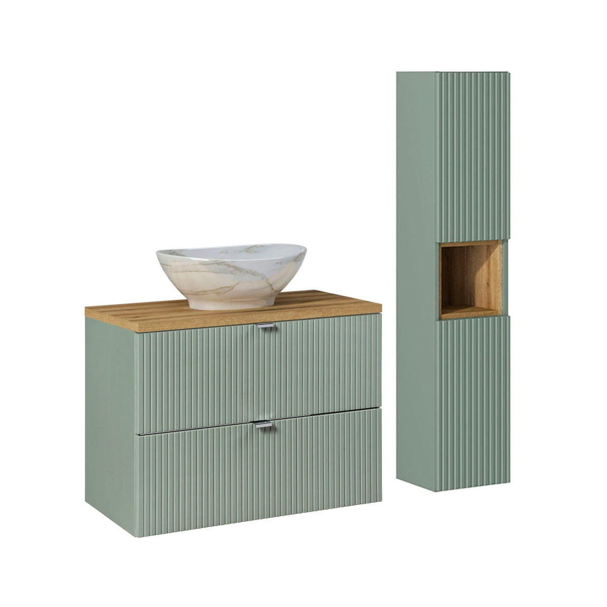 BADMÖBEL 80.4cm Jade 2er-Set Grün und Holz - Grün, Holzwerkstoff (80.4/59/40cm) - Petits-meubles