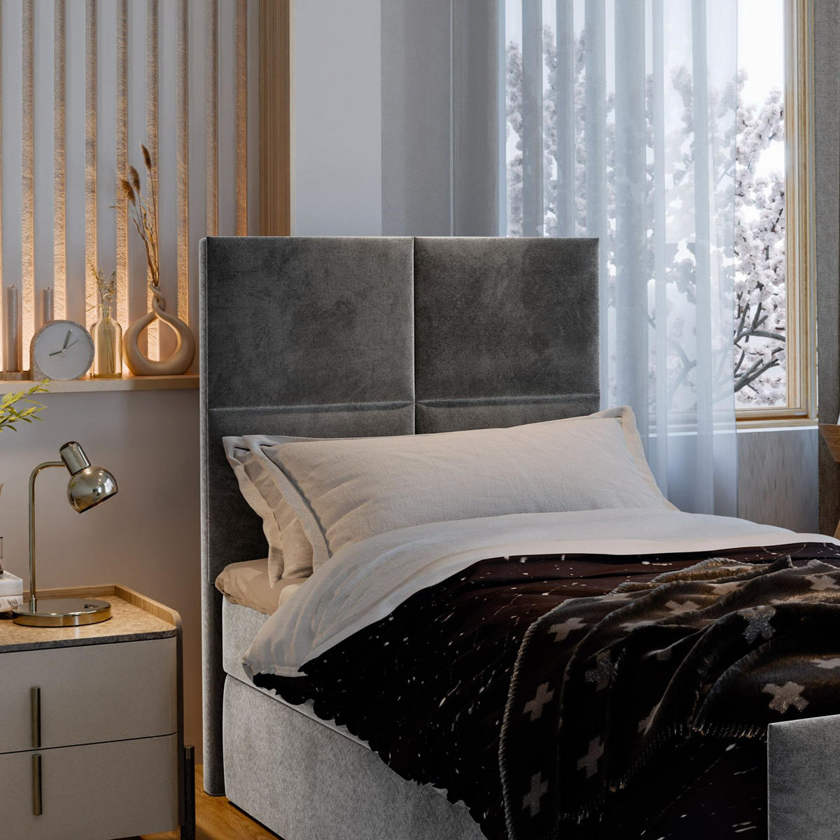 BOXBETT ARIEL 80 80x200 cm mit Matratze und Topper - Schwarz - Schwarz, Holz (80/200cm) - MASSENO