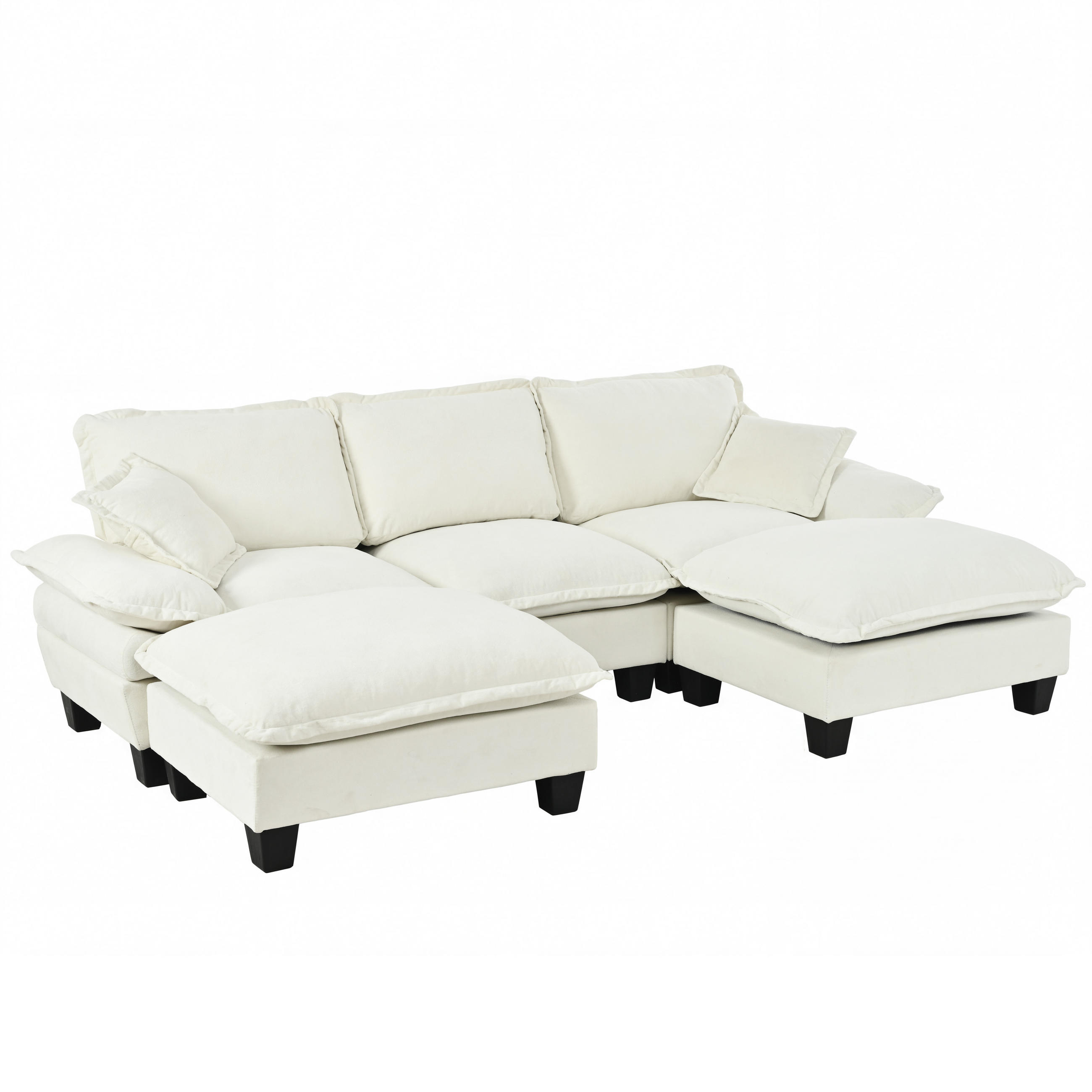 ECKSOFA 263/151/90 cm Beige aus Chenille mit 2 Ottomanen - Beige, Textil (151/263cm) - OKWISH