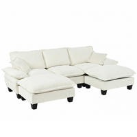 ECKSOFA 263/151/90 cm Beige aus Chenille mit 2 Ottomanen - Beige, Textil (151/263cm) - OKWISH