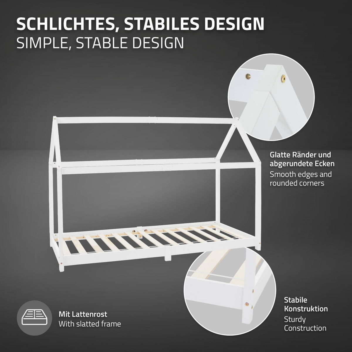 KINDERBETT mit Dach und Matratze 90x200 cm Weiß - Weiß, Holz (90/200cm) - ML-DESIGN