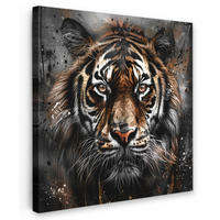 LEINWANDBILD Tiger - Tiere - Porträt - Luxus - Schwarz 90x90 cm - Anthrazit, Textil (90/90cm) - MuchoWow
