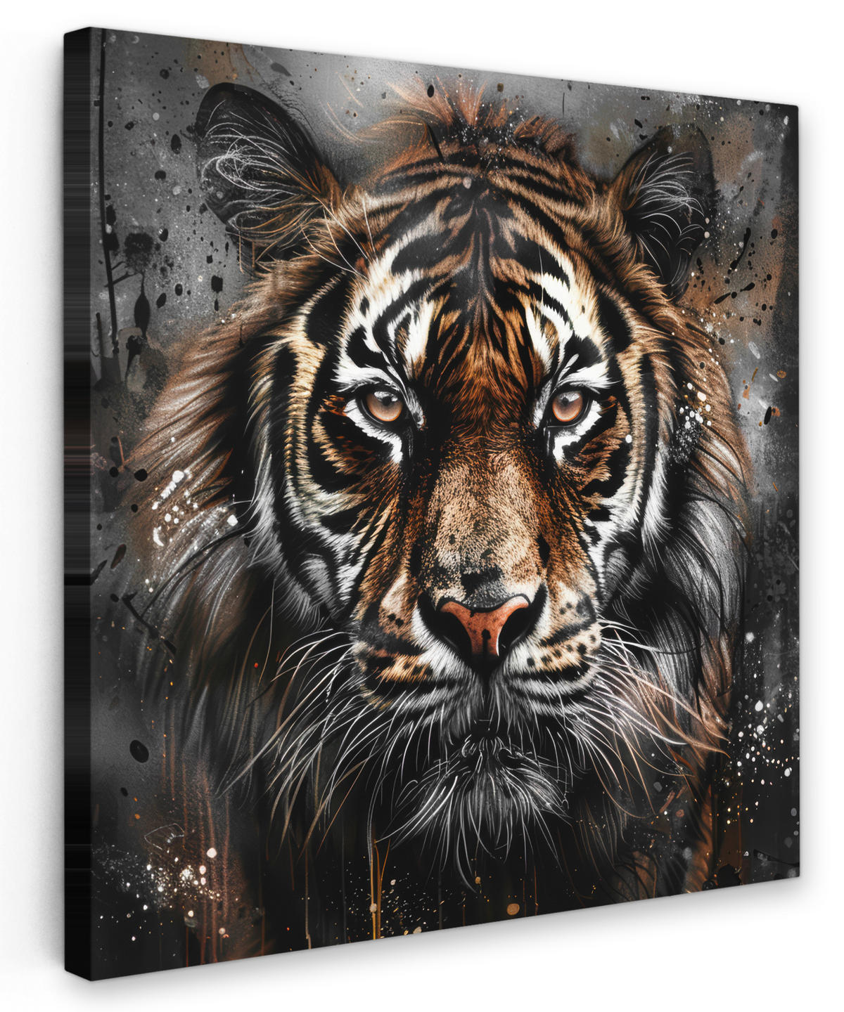 LEINWANDBILD Tiger - Tiere - Porträt - Luxus - Schwarz 90x90 cm - Anthrazit, Textil (90/90cm) - MuchoWow