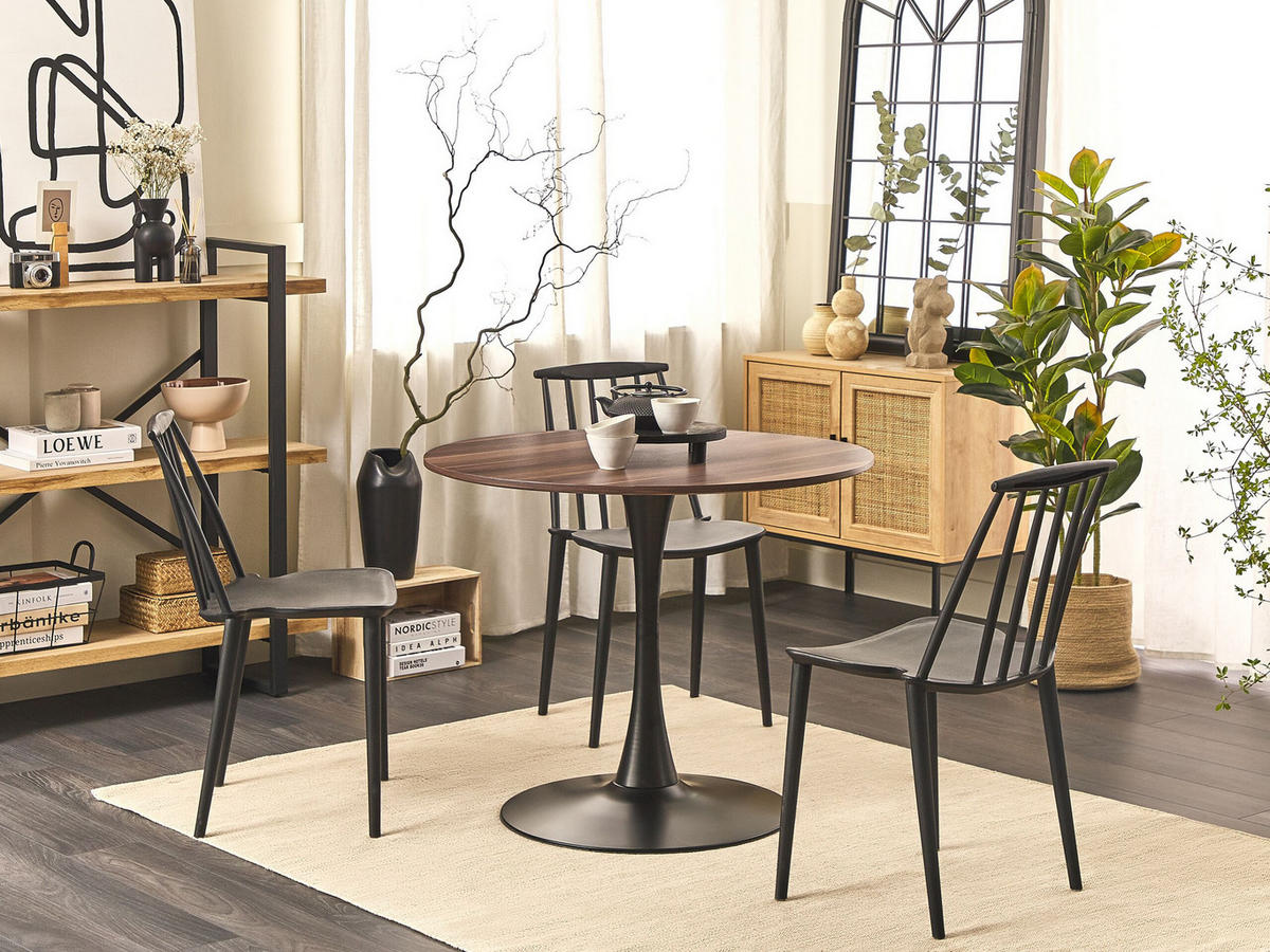 ESSTISCH 90/90/74 cm Dunkelbraun, Schwarz Rund Boca - Dunkelbraun, Holzwerkstoff (90/90/74cm) - Beliani