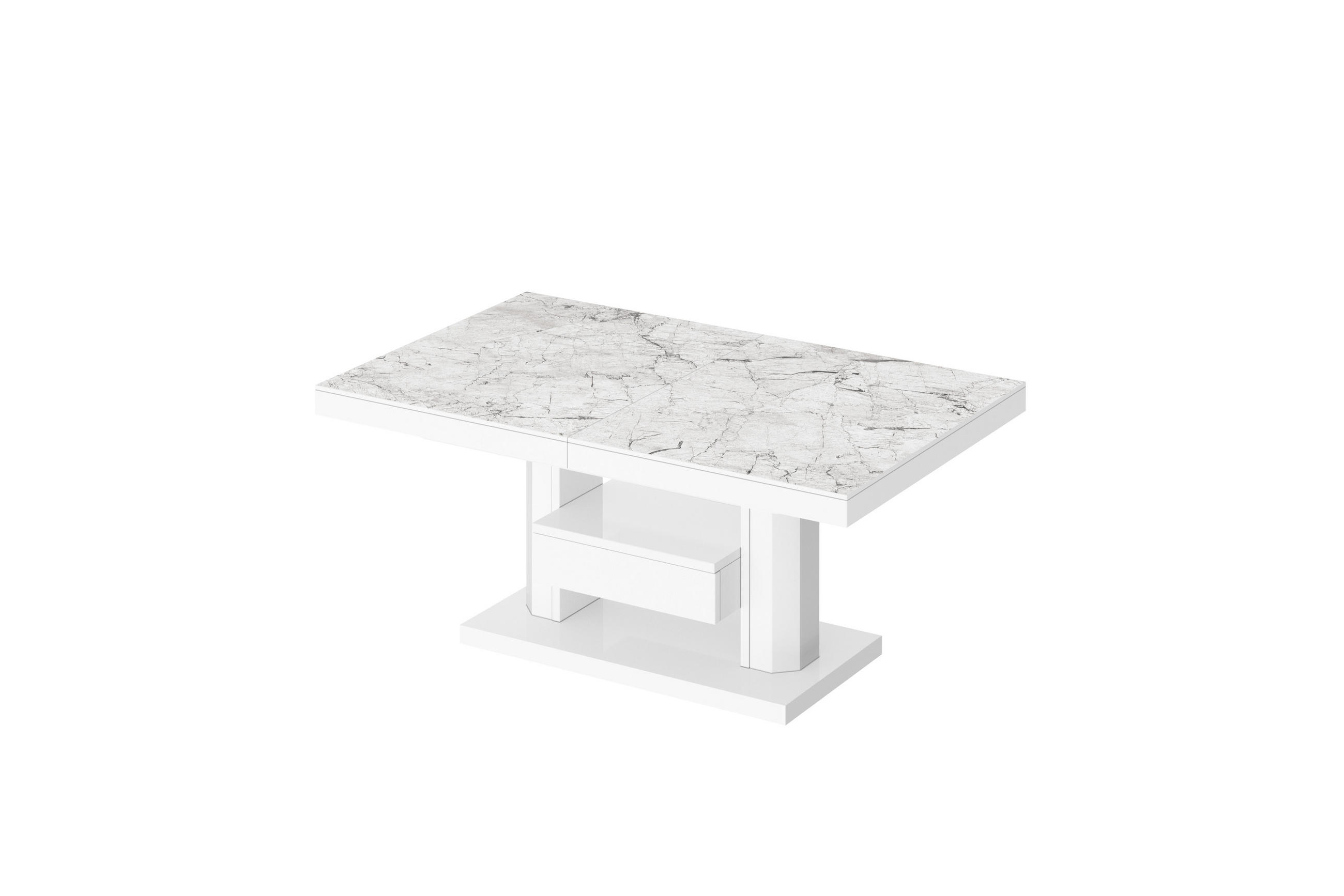 COUCHTISCH rechteckig höhenverstellbar ausziehbar Schublade 120/75/56 cm - Weiß Hochglanz/Weiß, Holzwerkstoff (75/120/56cm) - designimpex