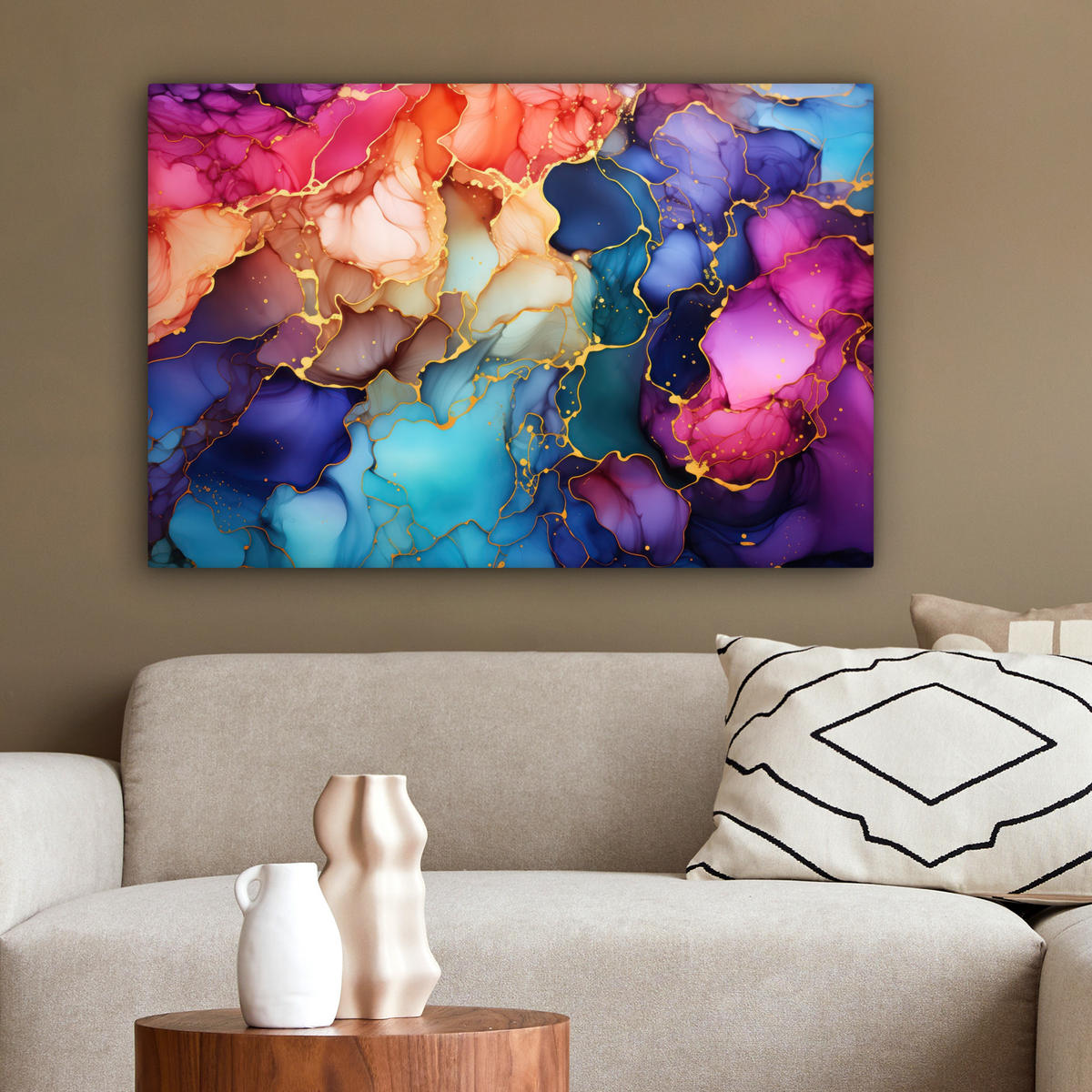 LEINWANDBILD Marmor - Bunt - Abstrakt Wanddeko 90x60 cm - Multicolor, Textil (90/60cm) - MuchoWow